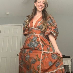 Anthropologie Love the Label Puff-Sleeved Tiered Midi Dress